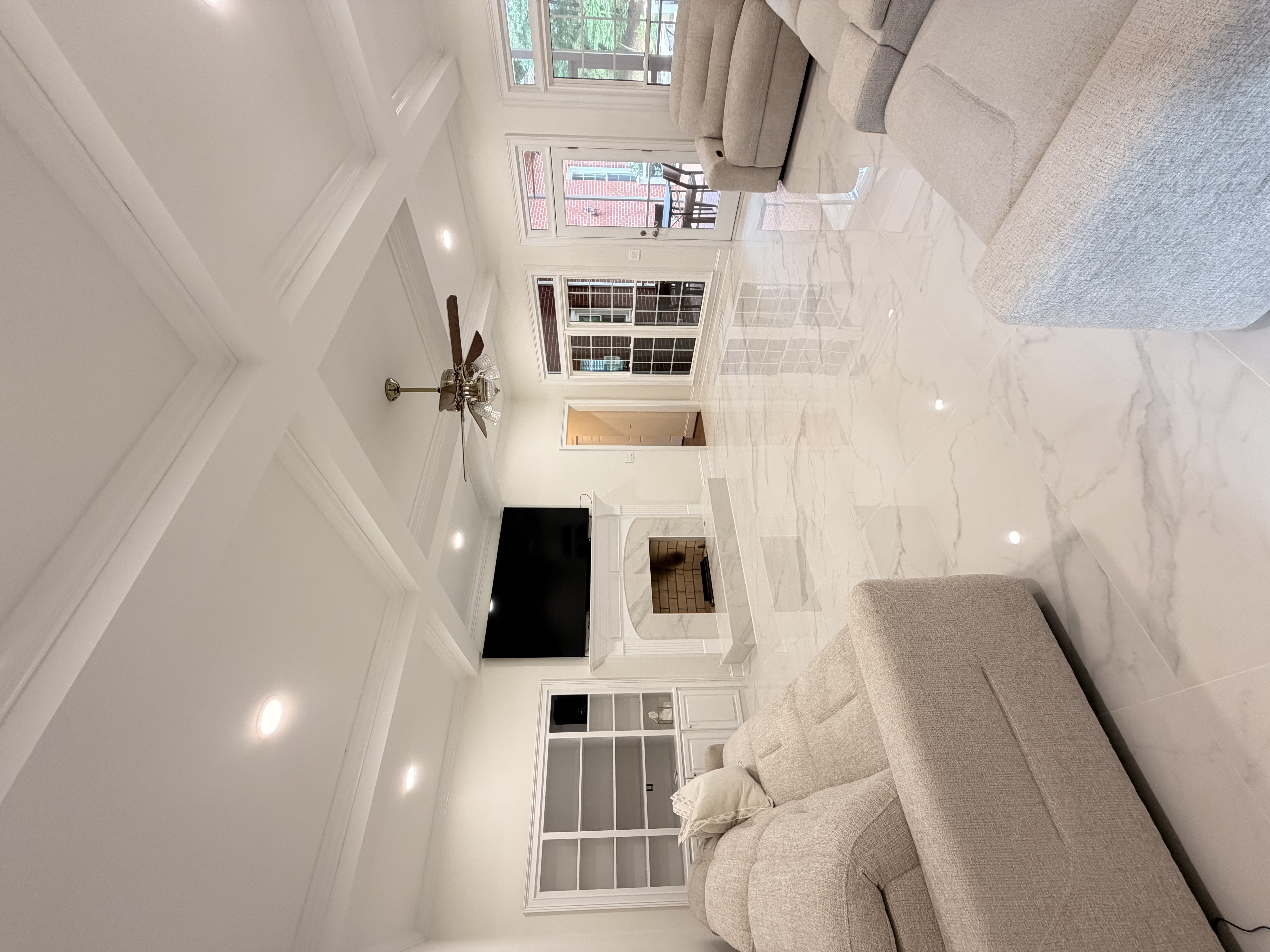 Marble tile flooring — living room